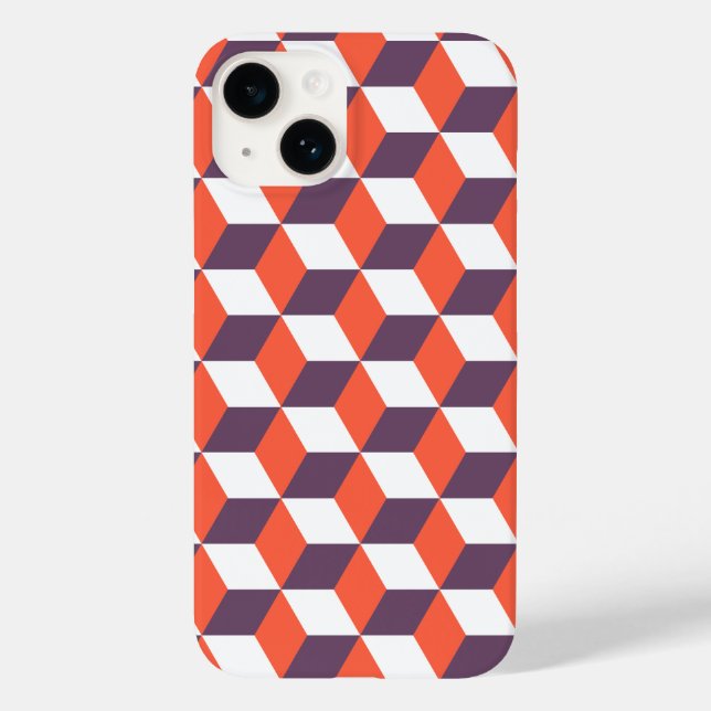 Retro Navy Blue Red Cube Modern Geometric Pattern  Case-Mate iPhone Case (Back)