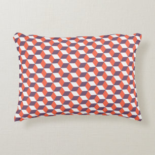 Retro Navy Blue Red Cube Modern Geometric Pattern Decorative Cushion