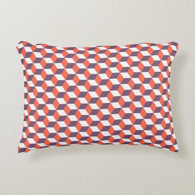 Retro Navy Blue Red Cube Modern Geometric Pattern Decorative Cushion (Front)
