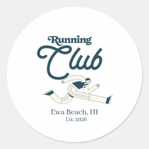 Retro Navy Blue Running Club Personalised Graphic Classic Round Sticker