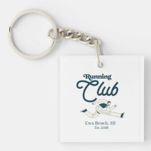 Retro Navy Blue Running Club Personalised Graphic Key Ring