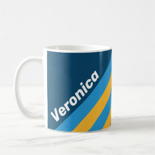 Retro Navy Blue Stripes with Name Coffee Mug
