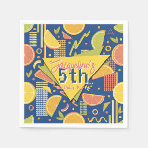 Retro Navy Blue Summer Citrus Fruit Birthday Napkin