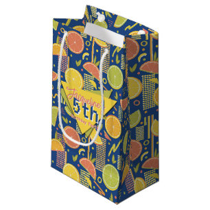 Retro Navy Blue Summer Citrus Fruit Birthday Small Gift Bag