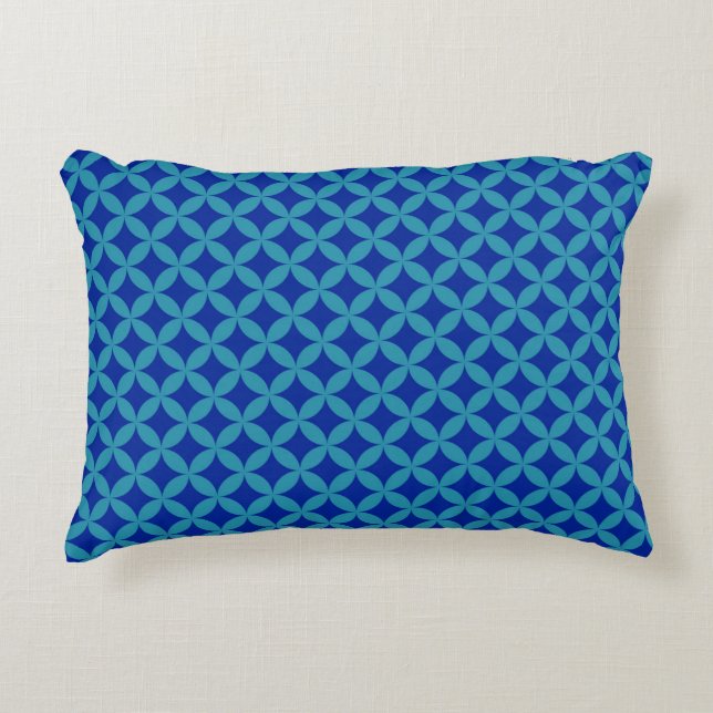 Retro navy blue turquoise Circle Rosette Lattice  Decorative Cushion (Front)