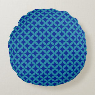 Retro navy blue turquoise Circle Rosette Lattice Round Cushion
