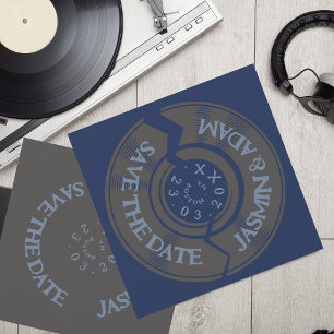 Retro Navy Blue Vinyl Record Groovy Wedding Save The Date