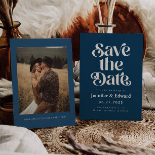 Retro Navy Blue Wedding   Save The Date
