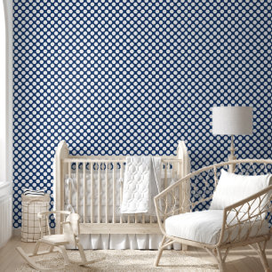 Retro Navy Blue with White Polka Dots Wallpaper