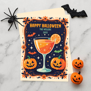 Retro Navy Cocktail Happy Halloween Greeting Holiday Card