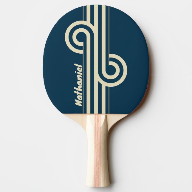 Retro Navy Fade Dual Stripe Loop with Name Ping Pong Paddle (Back)