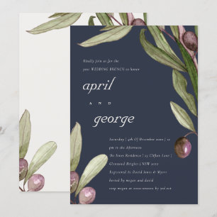 RETRO NAVY OLIVE FOLIAGE POST WEDDING BRUNH INVITE