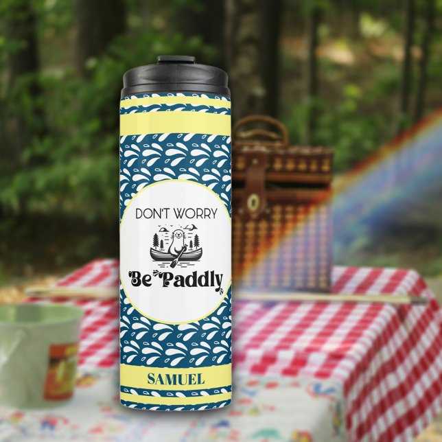 Retro Navy Pattern Stripes Canoe Otter Custom Name Thermal Tumbler (Creator Uploaded)