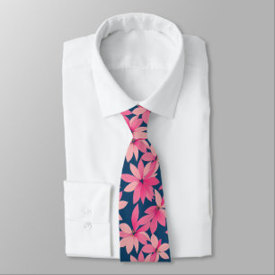 Retro Navy Pink Floral Pattern Tie