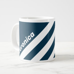 Retro Navy Three Stripes with Name Large Coffee Mug