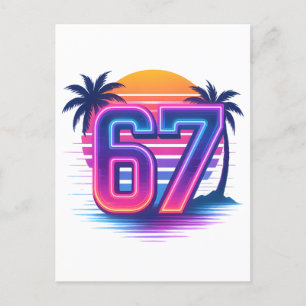 Retro Neon 67 Aesthetic Holiday Postcard