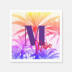 Retro Neon 80’s Tropical Palm Tree Paper custom Napkin