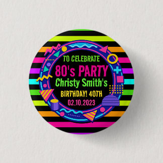 Retro Neon 80s Birthday adult Party 3 Cm Round Badge