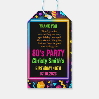 Retro Neon 80s Birthday Adult Party Gift Tags