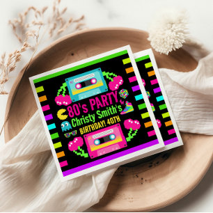 Retro Neon 80s Birthday Party Napkin