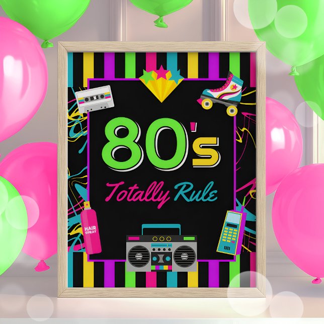Retro Neon 80s Totally Rule Party Sign (Creator Uploaded)