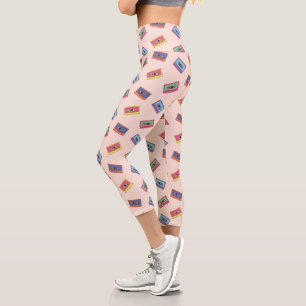 Retro Neon Audio Cassette Tape Pattern Capri Leggings