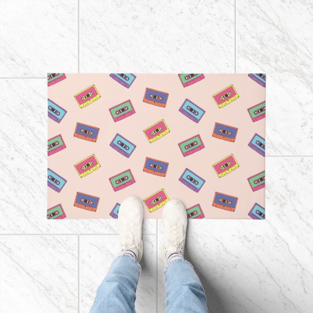 Retro Neon Audio Cassette Tape Pattern Doormat (Indoor)