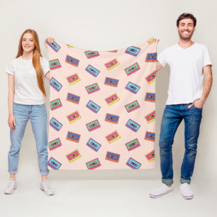 Retro Neon Audio Cassette Tape Pattern Fleece Blanket