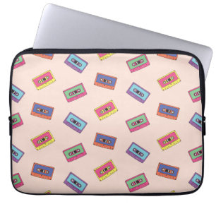 Retro Neon Audio Cassette Tape Pattern Laptop Sleeve
