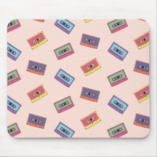 Retro Neon Audio Cassette Tape Pattern Mouse Mat