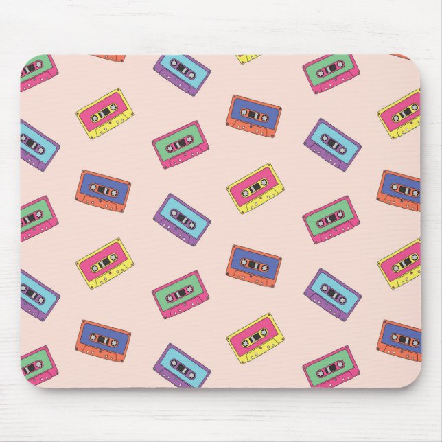 Retro Neon Audio Cassette Tape Pattern Mouse Mat (Front)