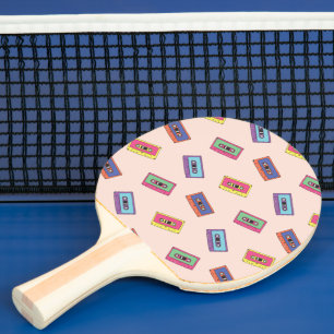 Retro Neon Audio Cassette Tape Pattern Ping Pong Paddle