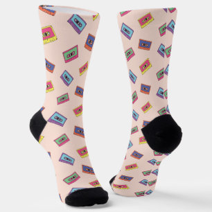 Retro Neon Audio Cassette Tape Pattern Socks