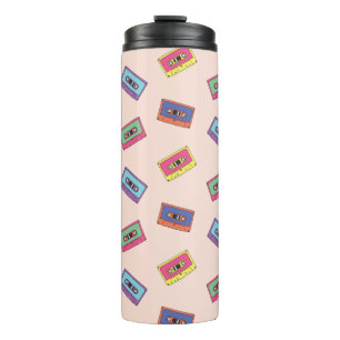 Retro Neon Audio Cassette Tape Pattern Thermal Tumbler