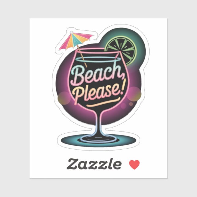 Retro Neon "Beach, Please!" Tropical Cocktail  (Sheet)