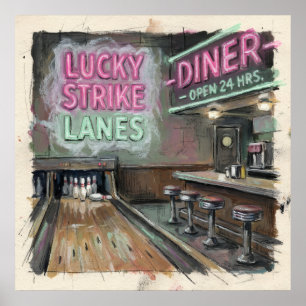 Retro Neon Bowling Diner Poster