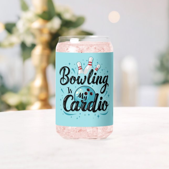  Retro Neon "Bowling Is My Cardio" Funny Bowling Can Glass (Insitu (Wedding))