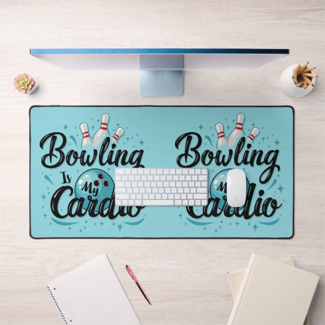  Retro Neon "Bowling Is My Cardio" Funny Bowling Desk Mat (Office 1)