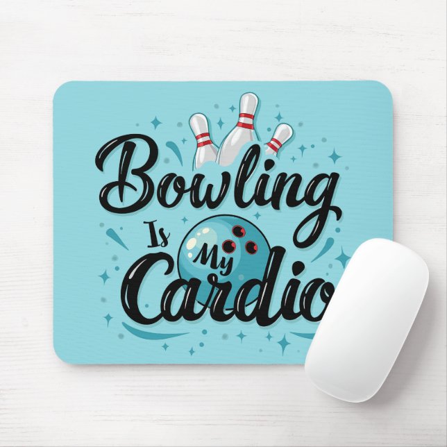  Retro Neon "Bowling Is My Cardio" Funny Bowling Mouse Mat (With Mouse)