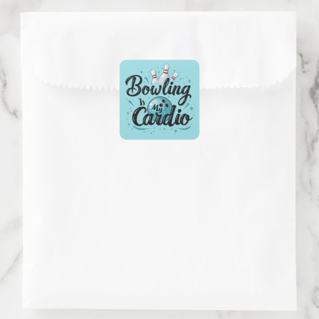  Retro Neon "Bowling Is My Cardio" Funny Bowling Square Sticker (Bag)