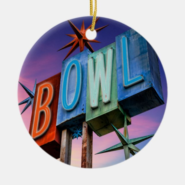 Retro Neon BOWLing sign ornament (Front)