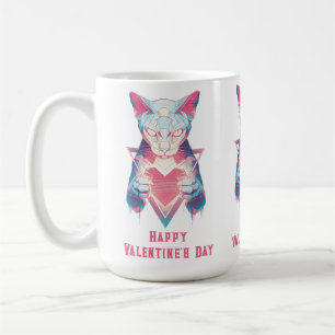 Retro Neon Cat Valentine`s Day  Coffee Mug