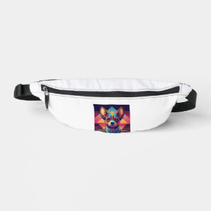 Retro Neon Chihuahua � Vibrant Synthwave Dog Art Bum Bags