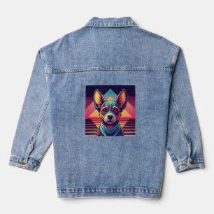 Retro Neon Chihuahua – Vibrant Synthwave Dog Art Denim Jacket