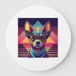 Retro Neon Chihuahua � Vibrant Synthwave Dog Art Large Clock
