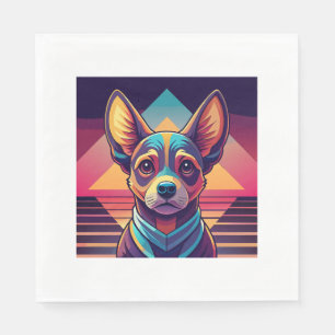 Retro Neon Chihuahua – Vibrant Synthwave Dog Art Napkin