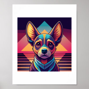 Retro Neon Chihuahua – Vibrant Synthwave Dog Art Poster
