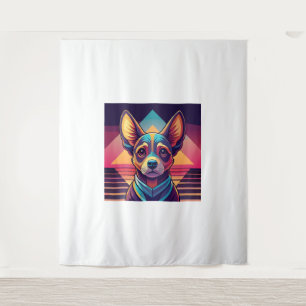 Retro Neon Chihuahua – Vibrant Synthwave Dog Art Tapestry