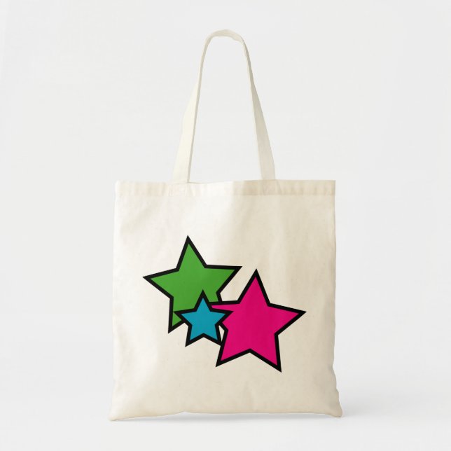 Retro Neon Colourful Stars Bold Pattern Tote Bag (Front)