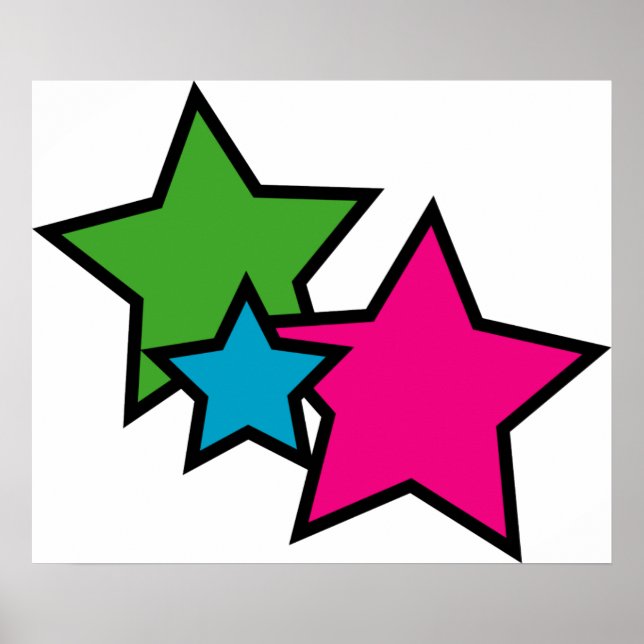Retro Neon Colourful Stars Pattern | Bold Pink Blu Poster (Front)